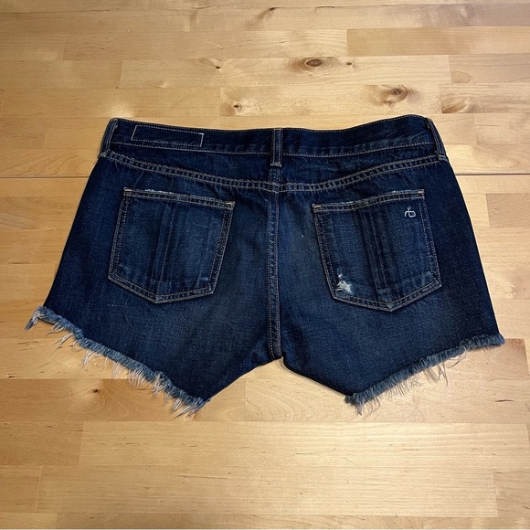 Rag & Bone Cut Off Denim Shorts Size 26 Dark Wash Blue Distressed Cotton - Picture 2 of 8